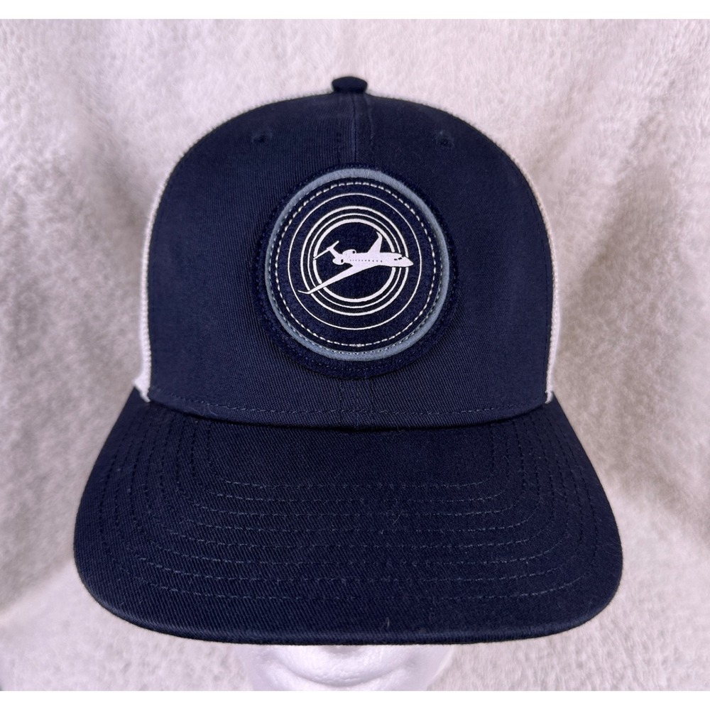 Gulfstream Aircraft Mens Trucker Hat Navy Blue & White SnapBack Cap Aviation